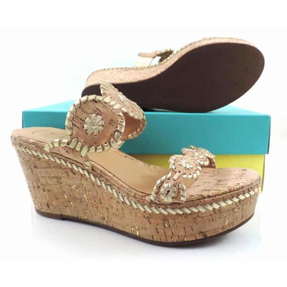 111231JK01_NATURALCORKGOLD_2.  Jack Rogers Size 10 Leigh Designer Wedge Slide Platform Sandal Gold Fleck / Cork